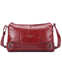 Golden coral middle-aged womens bag crossbody bag first layer cowhide shoulder bag Crossbody bag Genuine leather womens bag Mom bag special offer