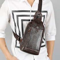 Korean version of the new crocodile pattern mens chest bag leather tide bag retro shoulder messenger bag cowhide mens bag vertical casual