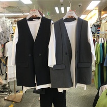 Spring and Autumn womens collarless vest coat Korean version of the middle and long small sleeveless small suit waistcoat large size outside the horse clip woman