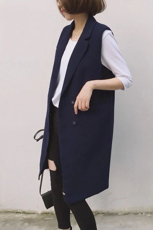 Suit vest jacket Women in Korean version for long version Fashion 100 hitch spring autumn sleeveless suit kan shoulder large size waistcoat Waistcoat Tide Woman