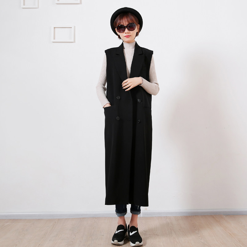 Spring and Autumn long-edition suit vest coat female Han edition of thin and sleeveless small suit fashion tide