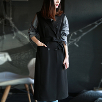 Spring and autumn long sleeveless suit vest coat Female Korean version over the knee lace-up vest skirt Female British style fashion waistcoat