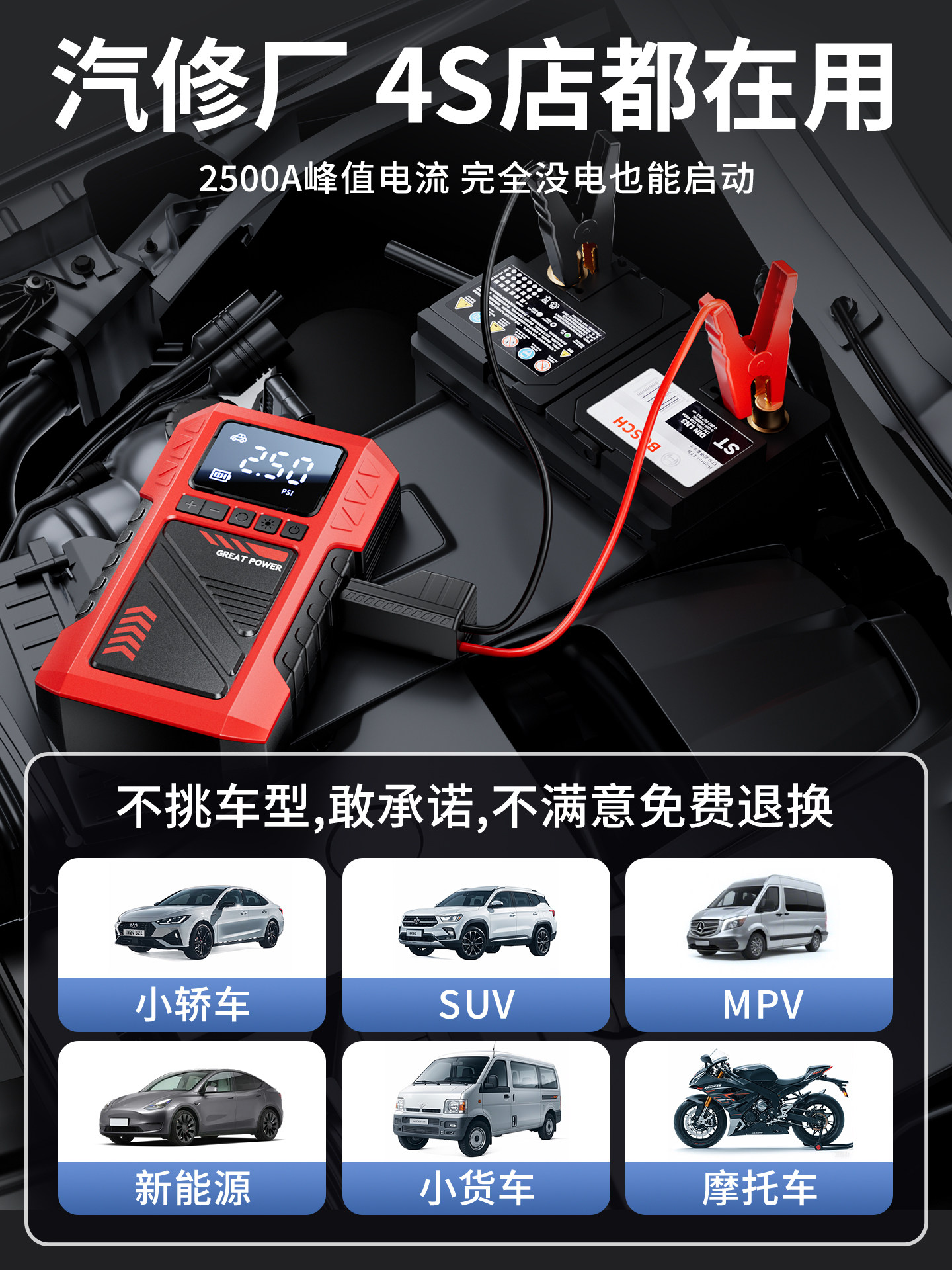 Car Air Pump, Electric Tire Inflator, Car Emergency Jump Starter, Battery Booster, Ignition Tool