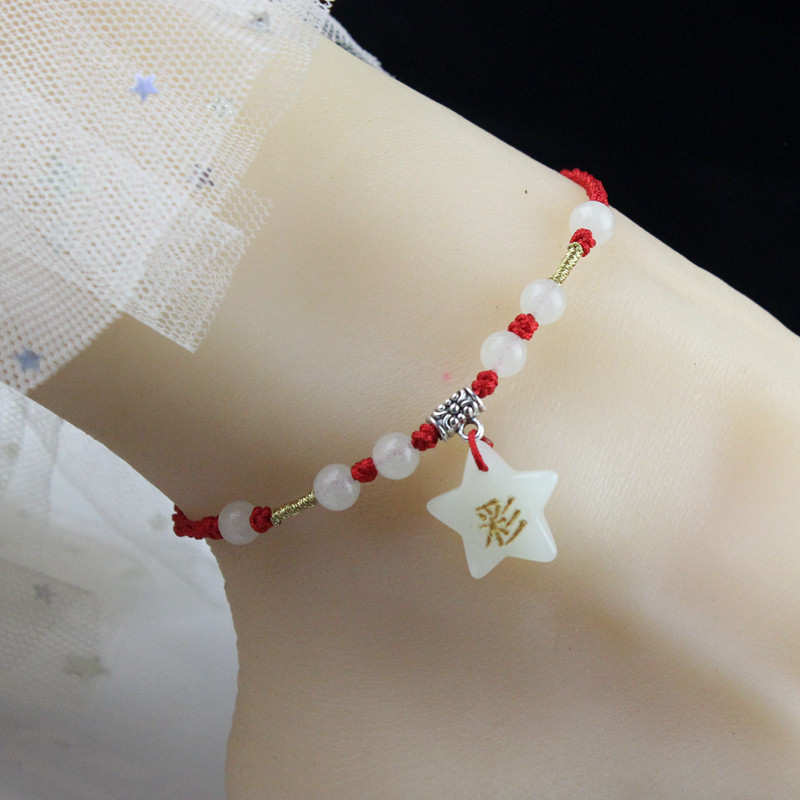 Red Rope Foot chain Female handmade knitting 2021 Jane about adjustable luminous stone lettering with luminous custom name bestie