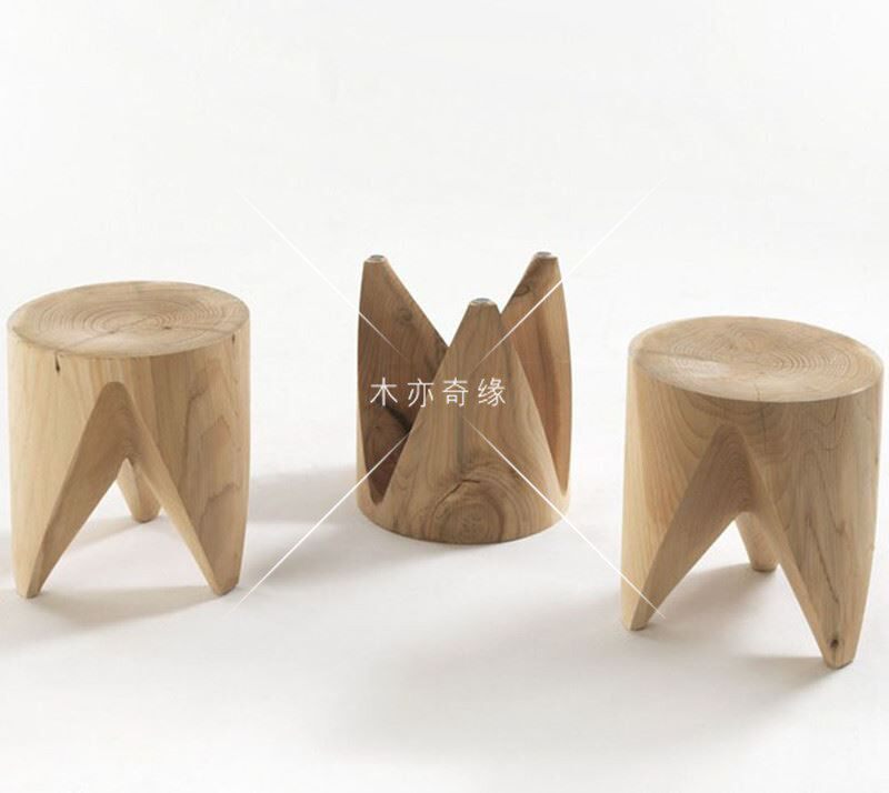 Nordic log wooden pier creative triangle side a few clothing store round wooden pier stool personality stool designer creative furniture