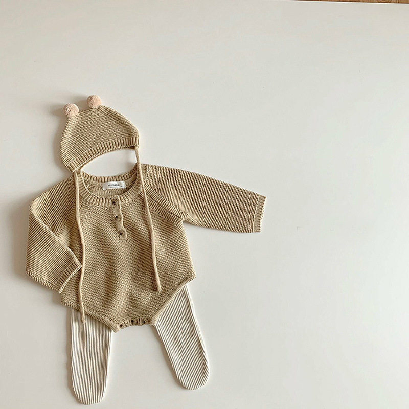 2022 baby autumn and winter knitted triangle romper for boys and girls baby cotton wool long-sleeved romper children's jumpsuit