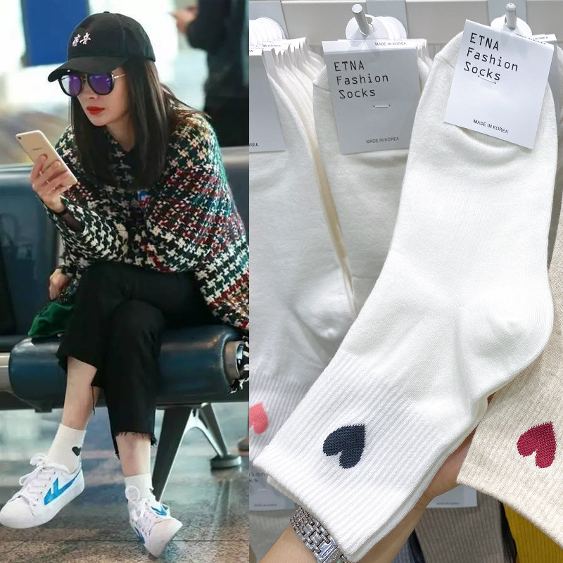 South Korea East Gate Midbarrel Socks Pure Loving Cotton Socks Spring Autumn Sports Socks Women East Gate Cute Black White Socks
