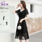 Шифоновая приталенная черная длинная юбка, 2025 года, премиум класс, яркий броский стиль