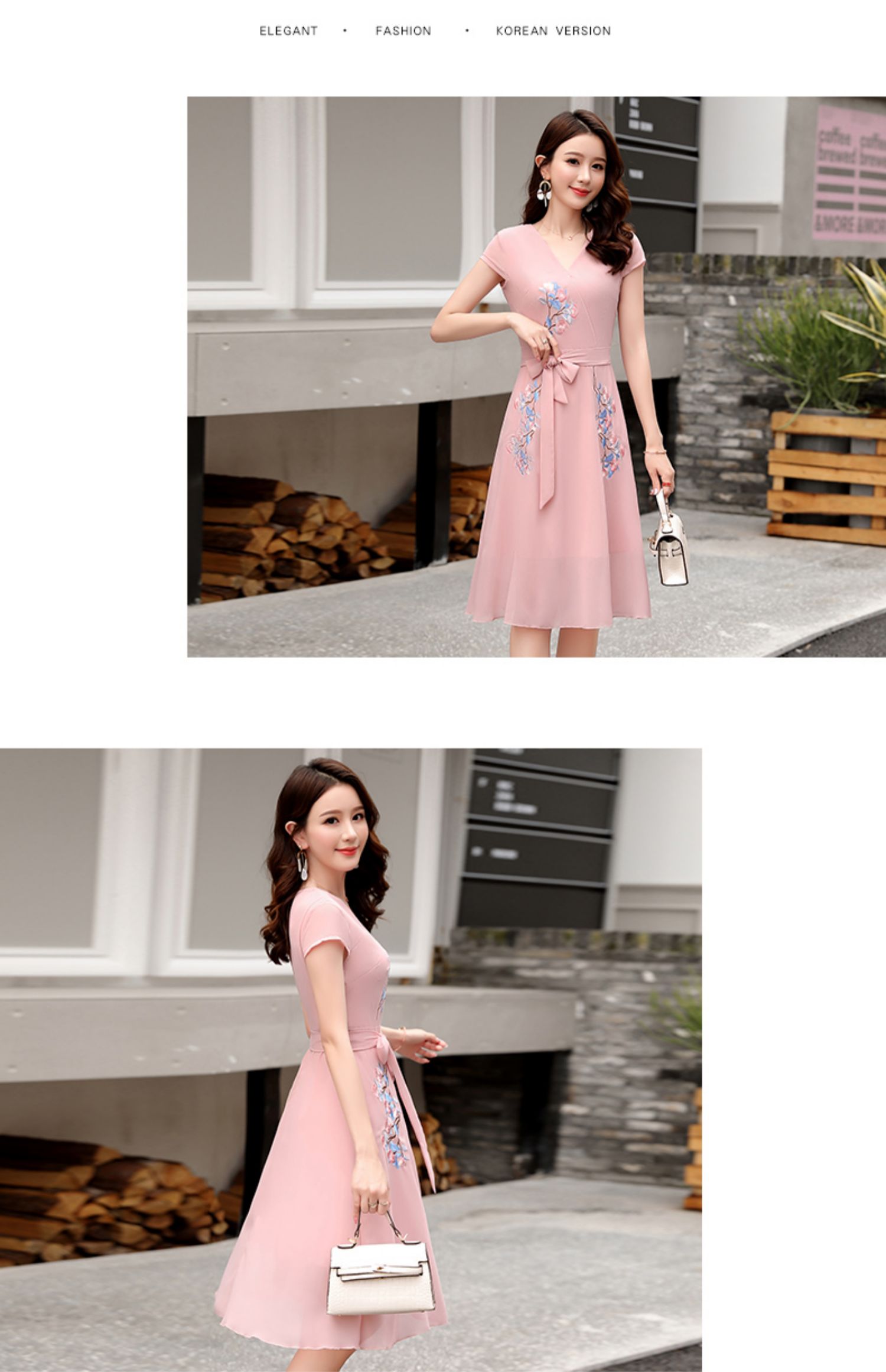 Đầm dự tiệc 2019 mùa hè mới của phụ nữ ngắn tay cổ chữ V thêu cổ điển trong đoạn dài Đầm voan nữ phổ biến - Váy eo cao 	váy tôn eo	