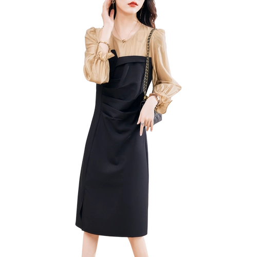 Весеннее осеннее платье, весенний лонгслив, юбка, изысканный стиль, 2025 года, городской стиль, по фигуре