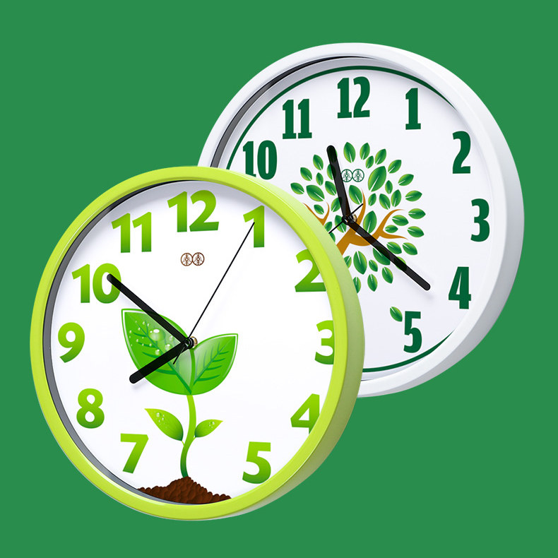 Li Li art wall clock hanging table Green tree pastoral children's solid wood living room bedroom Modern creative mute quartz clock