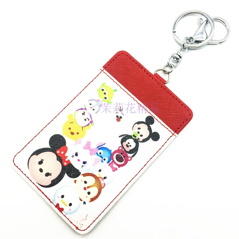 TSUM phim hoạt hình hai lớp chủ thẻ xách tay hai lớp PU chủ thẻ da phim hoạt hình dễ thương Mickey head chủ thẻ không thấm nước vỏ bọc thẻ căn cước