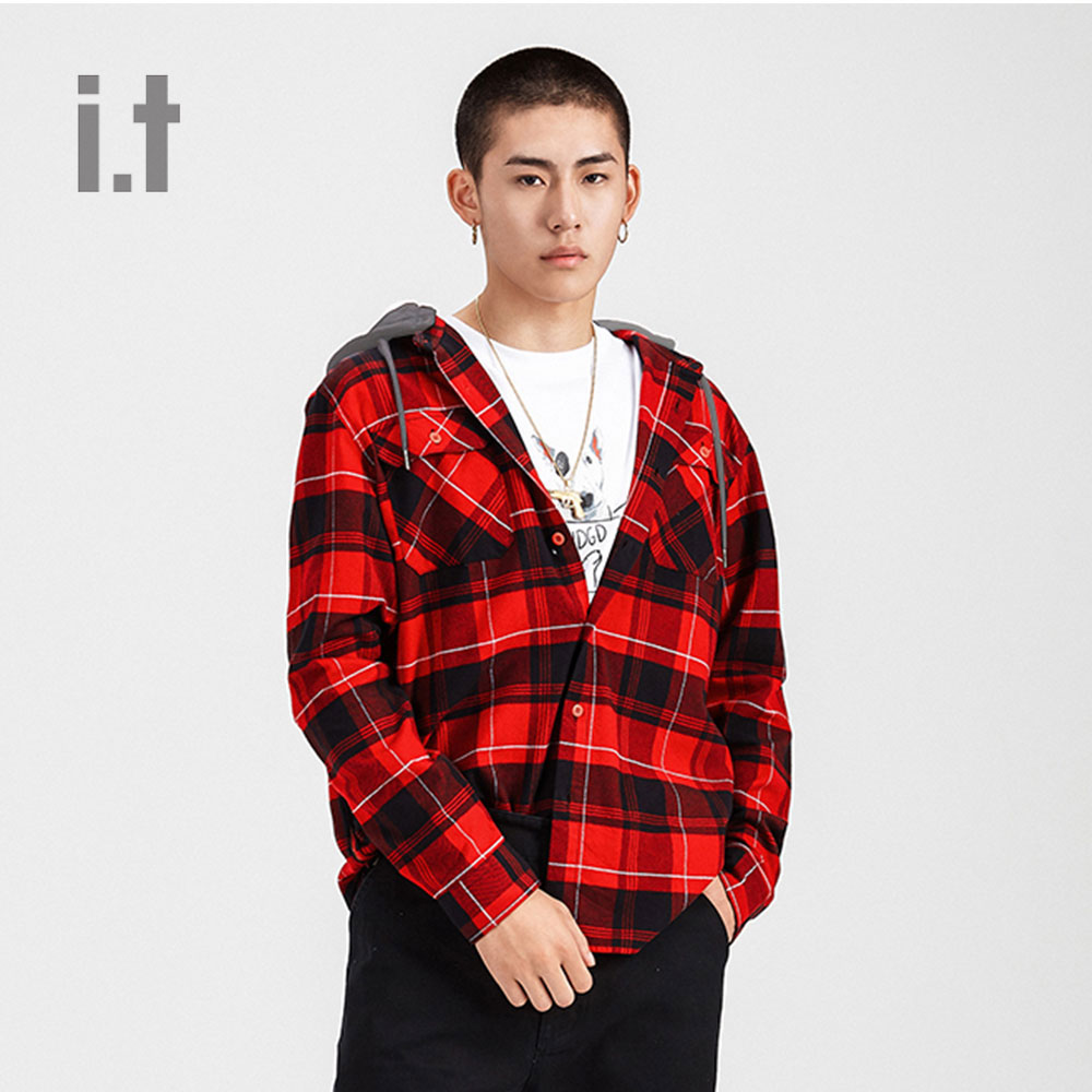 it UNDERGARDEN men's and women's same style hooded shirt casual fashion trend plaid 8303XAB