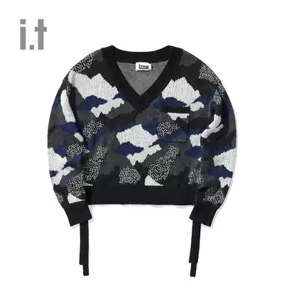 it izzue women's knitwear autumn casual fashion V-neck streamer bag decoration 4117F9D