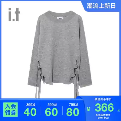 it izzue women's knitwear winter fashion temperament solid color slit streamers 4107F9D