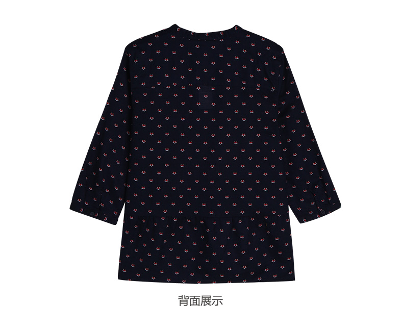 Fort Lion Long xuân và hè mới thời trang nữ giản dị cổ chữ V in tay áo bảy điểm 921026050 áo sơ mi tay ngắn nữ