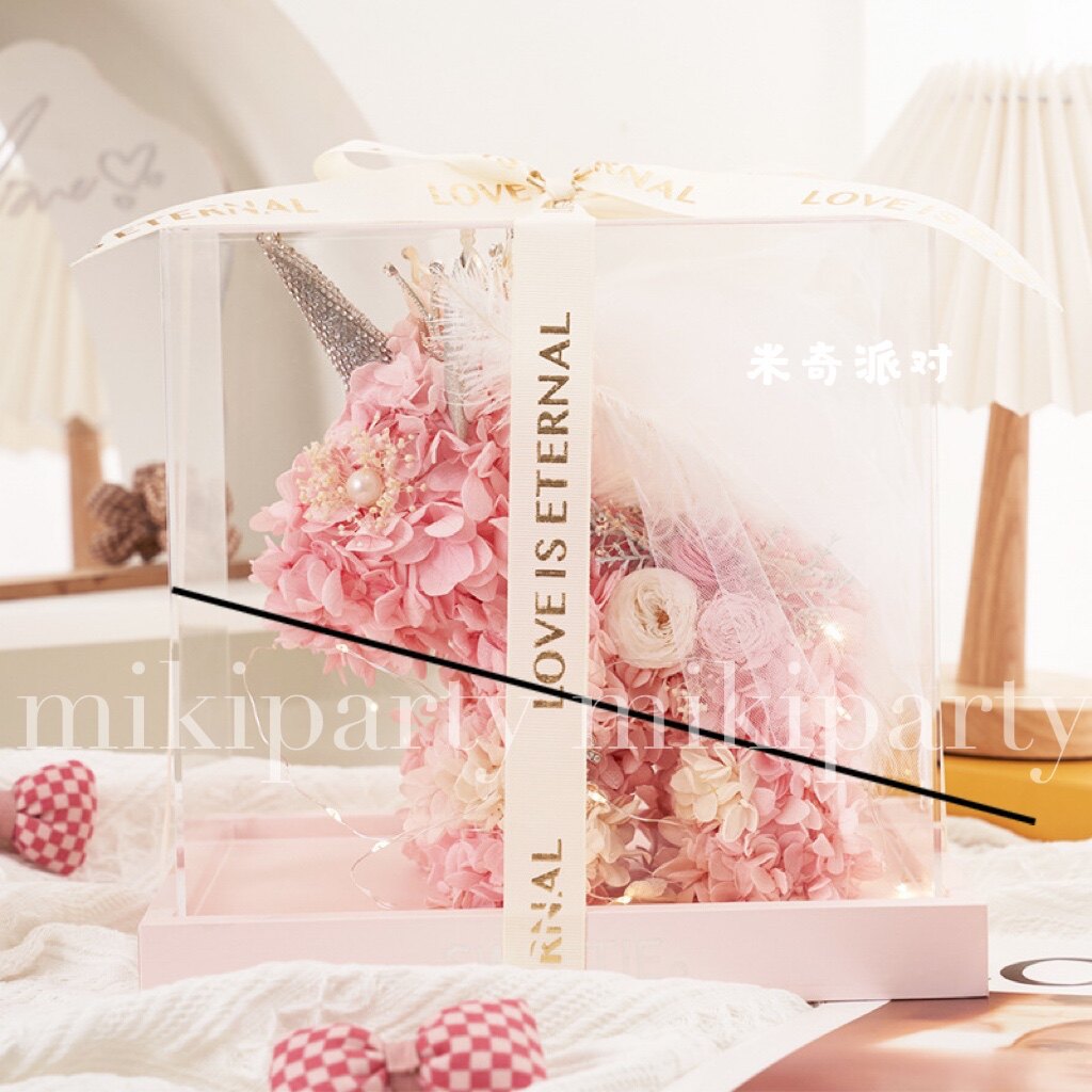 Three Eighth Gift Eternal Flower Acrylic Gift Box Finished Product for Girlfriend Valentine's Day Gift Eternal Flower Unicorn Goddess