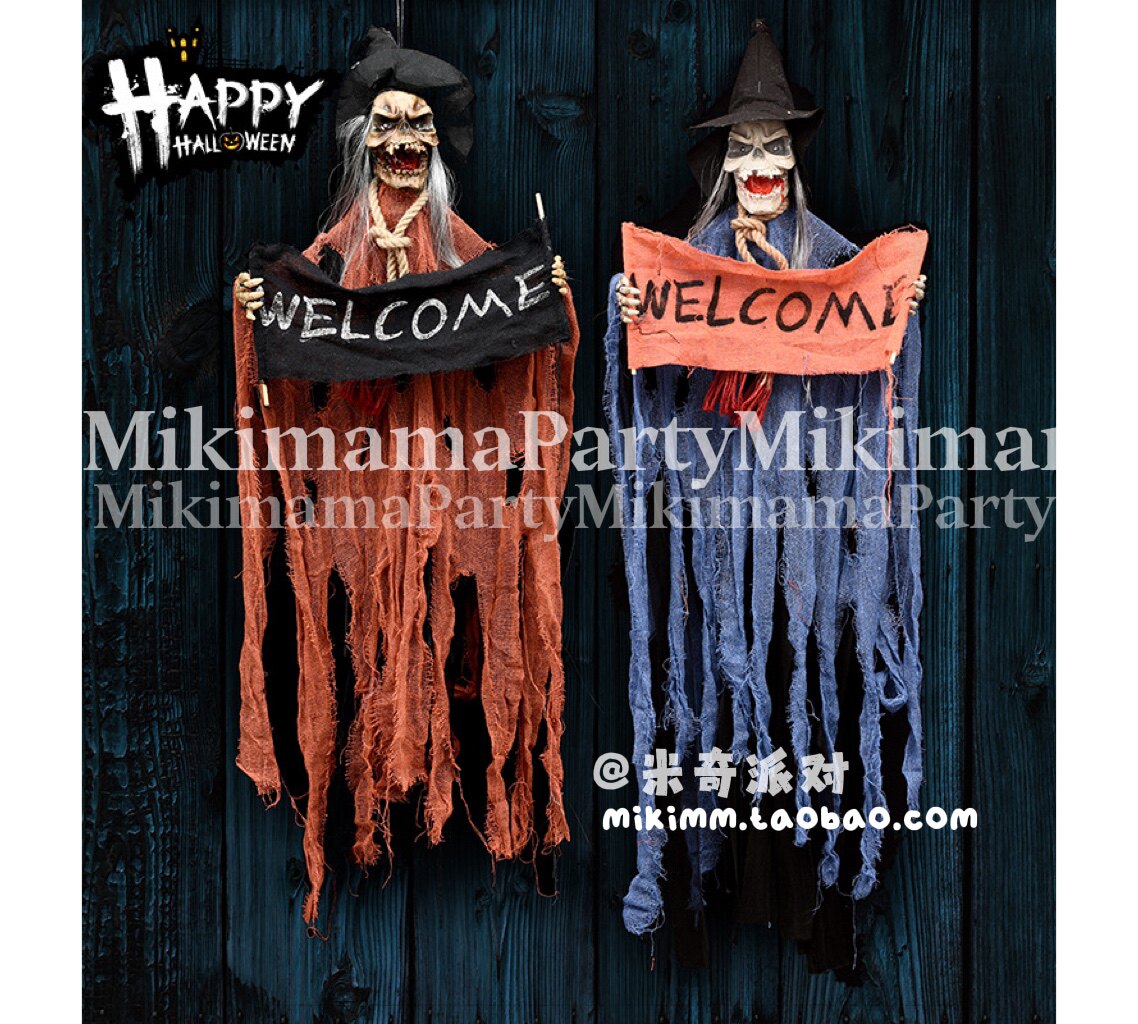 Halloween decoration supplies voice-activated hanging ghost dress up cross-border haunted house bar party scene layout skull hanging ghost