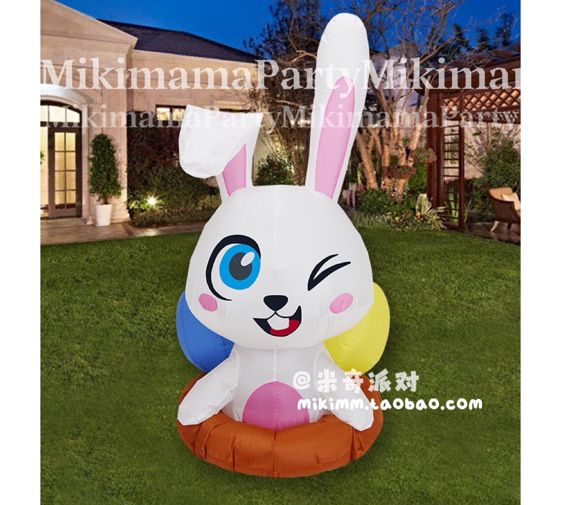 Easter Inflatable Rabbit Polyester Air Model Luminous LED Cartoon Rabbit 1 2m Garden Decoration Grass Rabbit