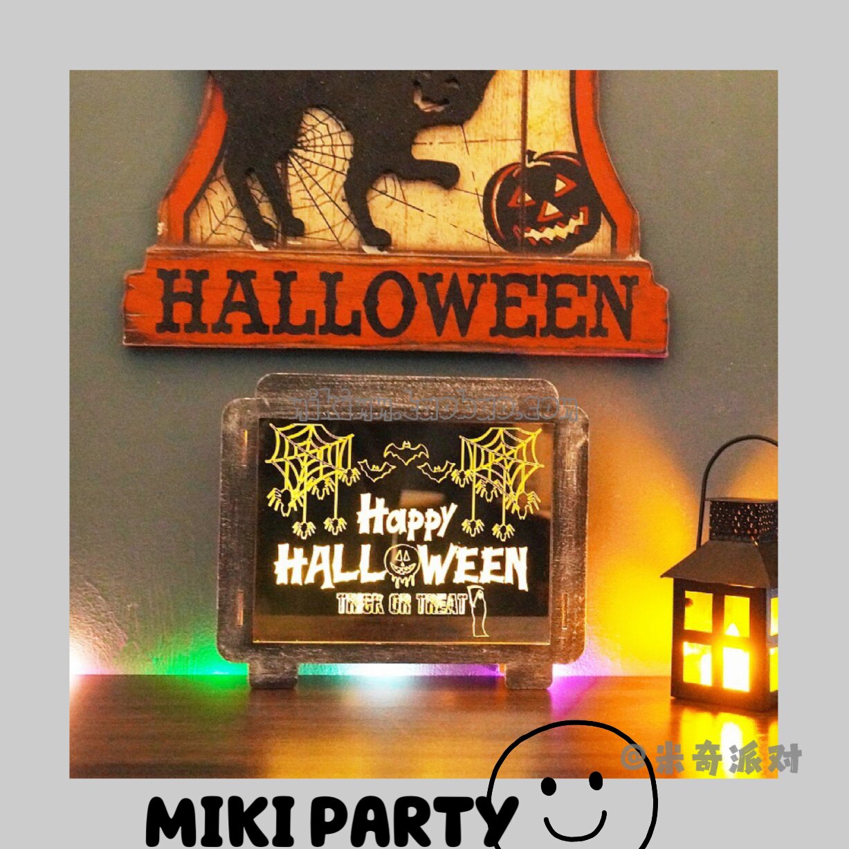 New cross-border Halloween decoration props layout ghost pumpkin skull party luminous wooden crafts decoration