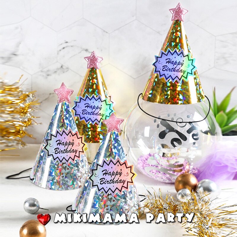 Korean Birthday Party Hat Gold Letter Birthday Hat Laser Star Pointed Hat Children's Birthday Hat Pointed Hat