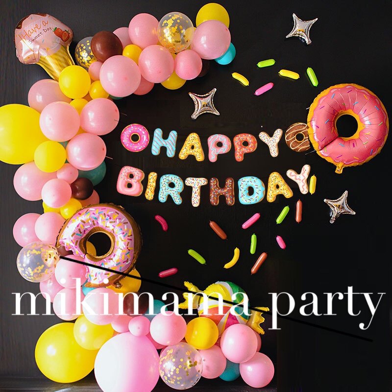 Baby birthday background wall decorations balloon package donuts flag girl candy ice cream theme layout