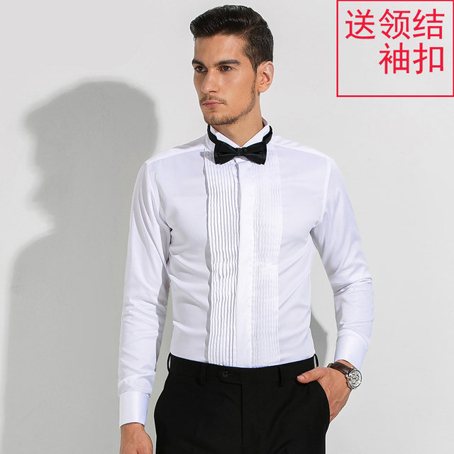 Men's dress French shirt cantata performance long-sleeved swallow collar wedding groom groomsmen brother group white shirt