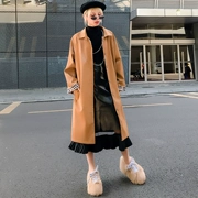 Áo khoác da nữ 2018 thu đông phiên bản mới của Hàn Quốc của lưới thời trang lỏng lẻo khâu trong chiếc áo khoác dài tay hoang dã
