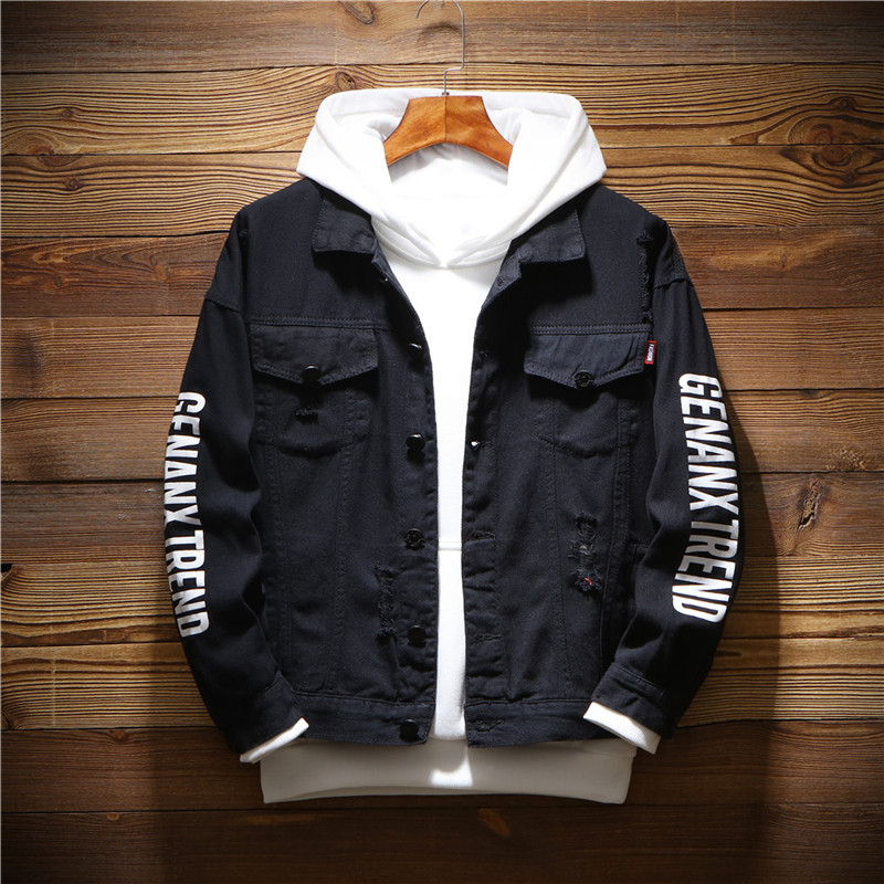 Áo khoác denim lưới màu đỏ nam phiên bản Hàn Quốc của mùa đông tự trồng thương hiệu áo khoác nam mùa thu nam lỗ thủng cá tính áo khoác hàn quốc