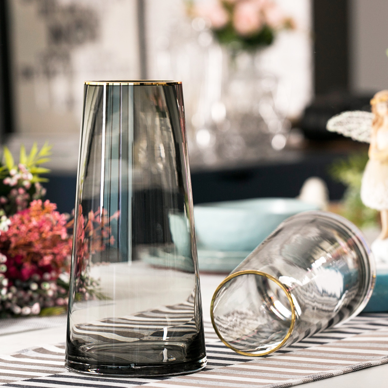 Light luxury depiction gold glass vase transparent Nordic simple living room creative dining table lily arrangement hydroponic ornaments