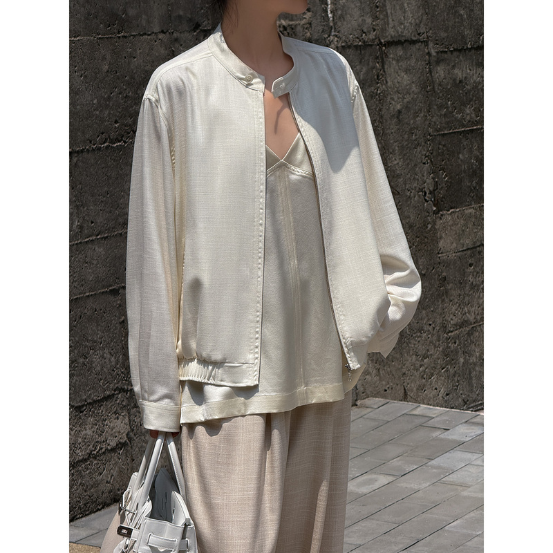 Shanggu Yuanjie Italian-Made Linen Wool Cool Ultra-Thin Simple Texture Loose White Jacket for Women