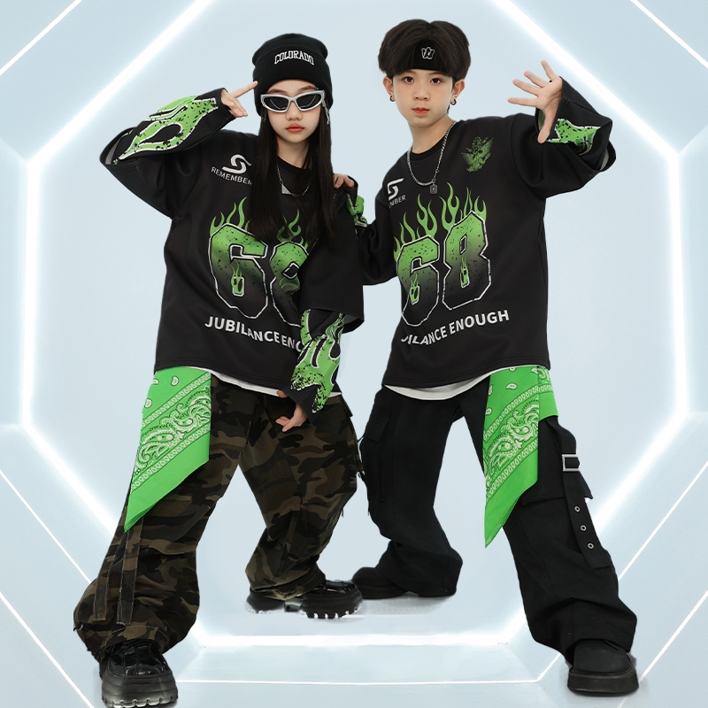 子供ヒップホップ服スーツ、衣装、子供ヒップホップ男の子トレンド服、ヒップホップスタイル大道芸服
