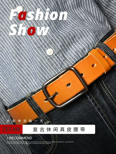 Ретро кожаный ремень, штаны ручной работы для отдыха, увеличенная толщина, из натуральной кожи, 3.8см