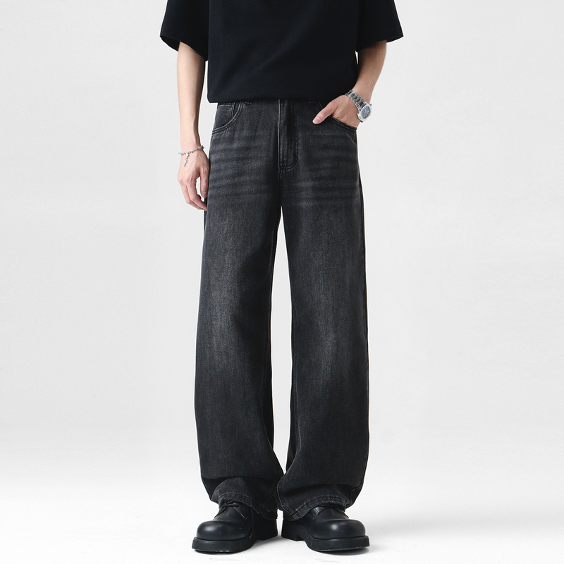 Aganonmem Black Jeans for Men, Loose Straight-Leg New Style, Cleanfit Drape, Retro, Versatile for Commuting