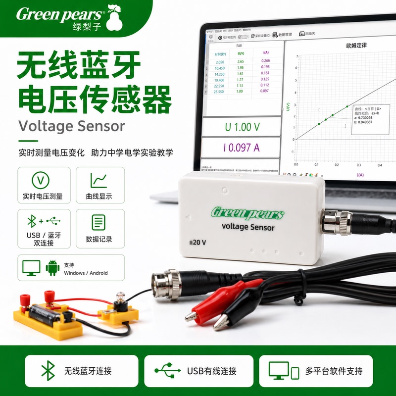 Green Pear Voltage Sensor for Physics Experiment Teaching, Data Acquisition, USB Bluetooth Dual Connection, Digitalization Dis