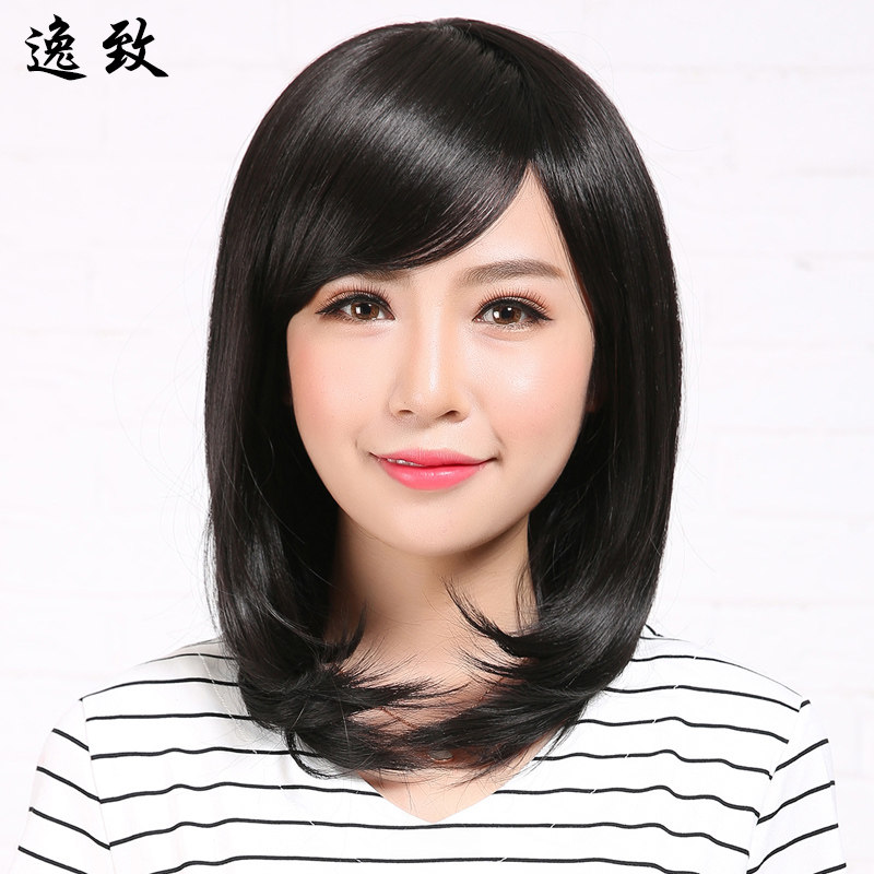 中老年假发女送妈妈中长发黑色逼真长头发真发中长直发整体假发套