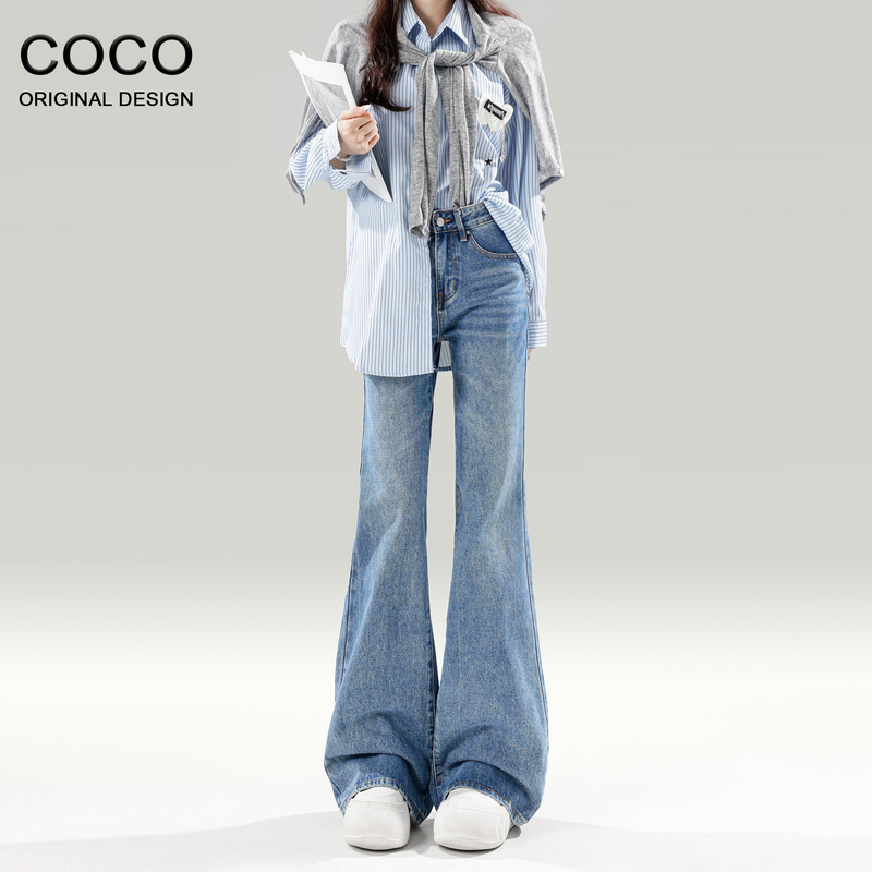 Light-Colored Thin Flared Jeans for Women, 2026 Summer New Style, Loose Fit, Slimming, Non-Stretch, Drapey Straight-Leg Bell-Bottom Pants