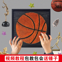 Shake the same basketball football yarn painting diy three-dimensional decorative painting Handmade nail string wire winding line painting