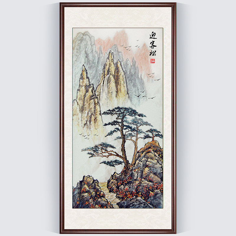 Welcome guest pine cross stitch 2022 new embroidered vertical version living room full embroidered landscape painting Wind view line embroidered yourself 2021