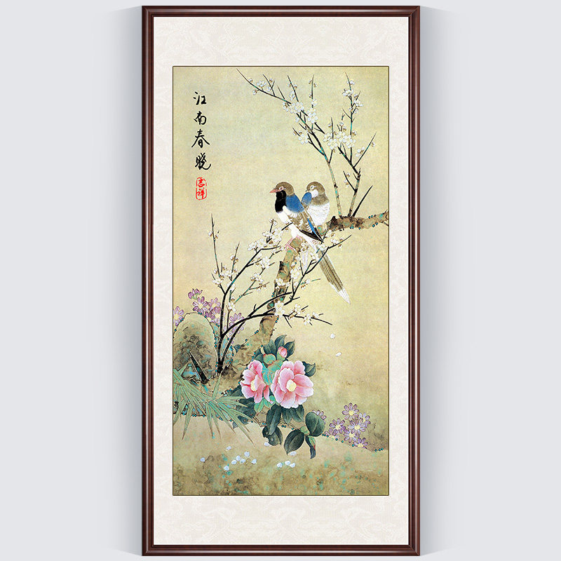 Genguan Cross Embroidered 2022 New Embroidered Living Room Vertical Version Bird Full Embroidered handmade line embroidered Chinese 2021