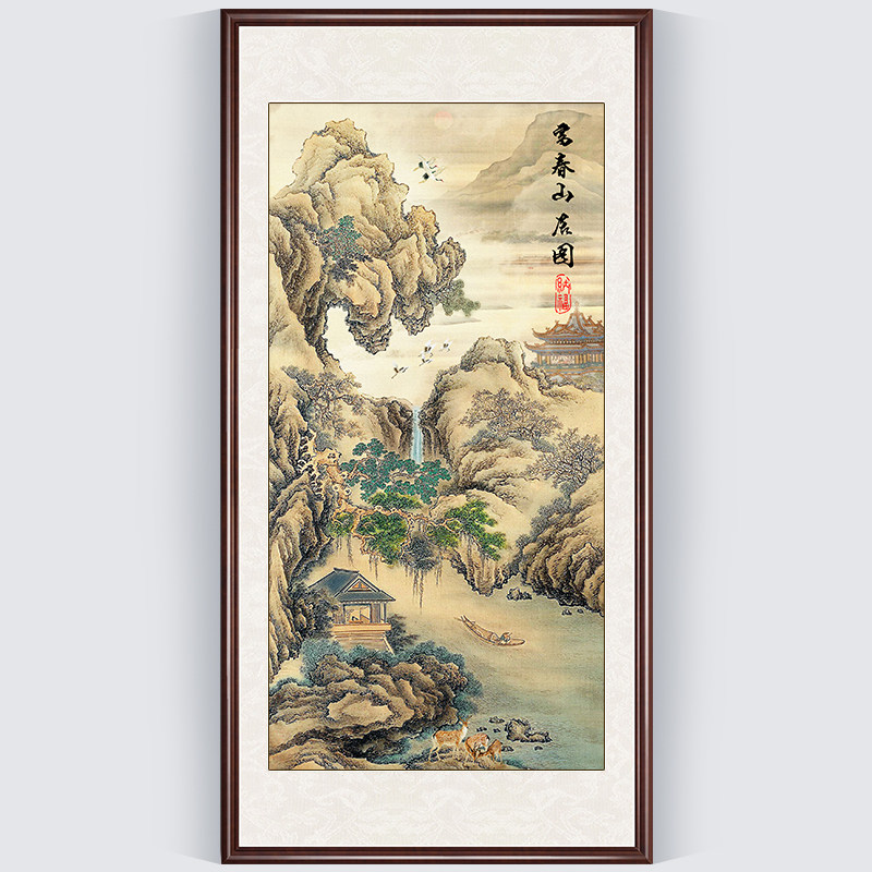 Rich Spring Mountain Gutu Cross Stitch Embroidery 2022 New Xuanguan Vertical version landscape painting Wind scape painting 2021 Full embroidered living room