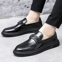 Spring casual leather shoes genuine leather Business Korean version Men Inren Wind youth trendy Lefoe shoes hairstylist Mens shoes