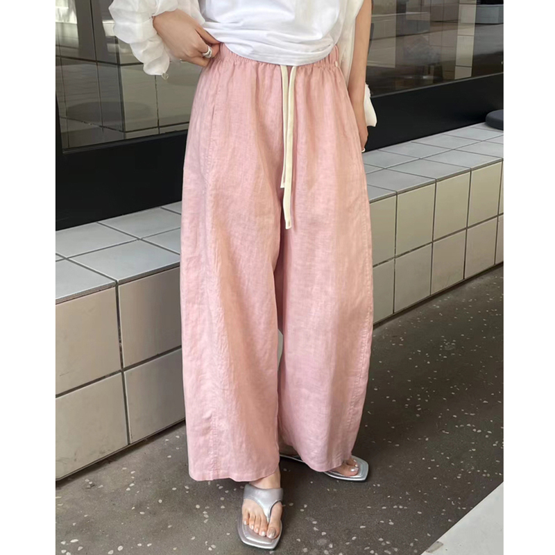 Pink Linen Wide-Leg Pants for Women, Petite Size, Cotton-Linen Casual Pants, Qianbeisi Linen Cropped Pants Pink Linen Wide-Leg Pants for Women, Petite Size, Cotton-Linen Casual Pants, Qianbeisi Linen Cropped Pants