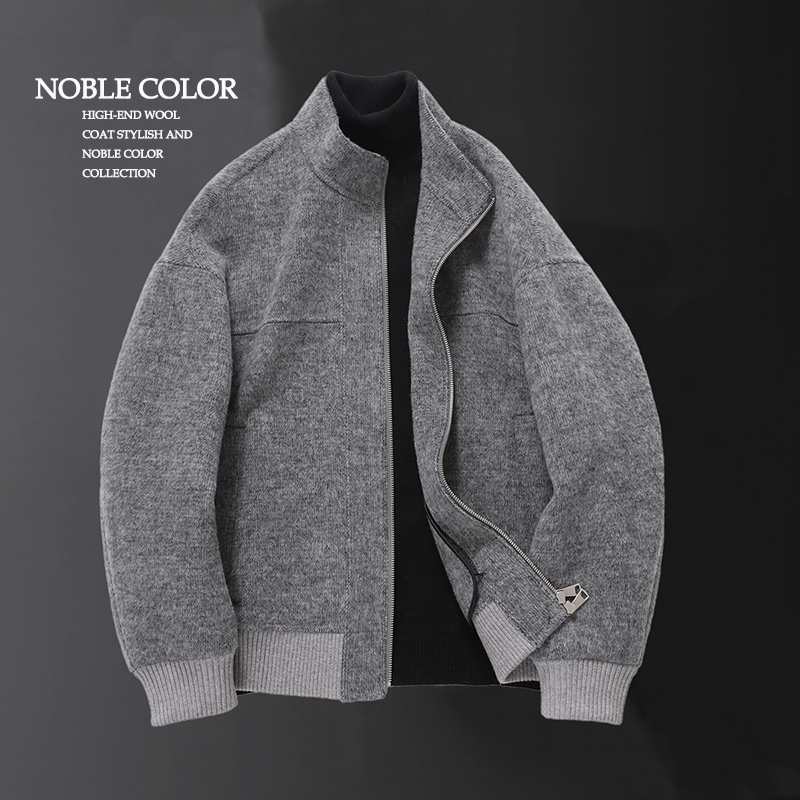 Light Luxury Woolen Coat for Men, Stand Collar Double-Sided Woolen Coat, Short Loose Cashmere Jacket, Thickened for Autumn and Winter Light Luxury Woolen Coat for Men, Stand Collar Double-Sided Woolen Coat, Short Loose Cashmere Jacket, Thickened for Autumn and Winter