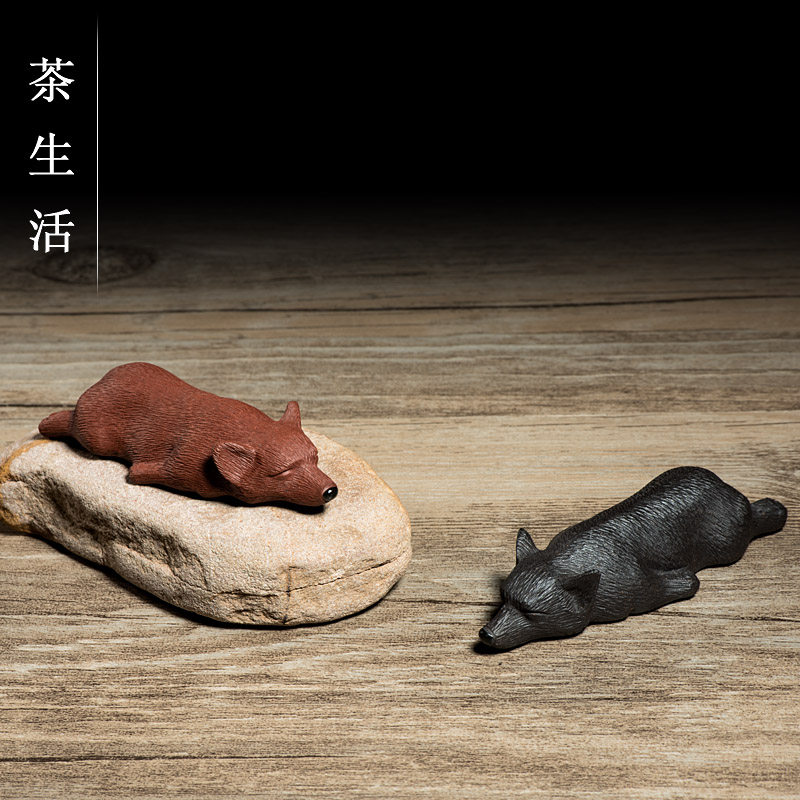 Tea Spoil Purple Sand Breezable Puppy Sculpture Small Kirky Cute Zodiac Dog Hawking tea tray Home Decorative Gift Gift