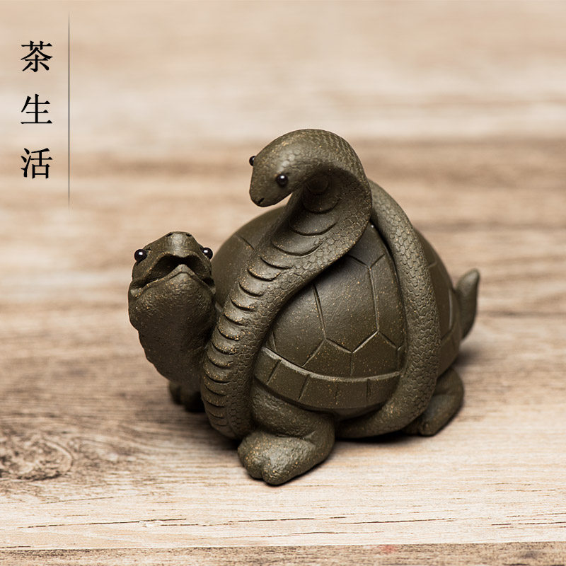 Tea Spotting Piece Boutique Purple Sand Xuanwu Sculpture Sutortoise Turtle turtle Snake Tea Tray Shop Window Home Decoration Pint Tea Ceremony