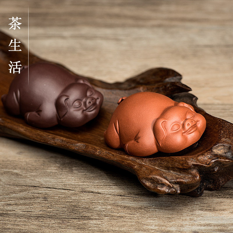 Tea pet ornaments boutique purple sand zodiac pig sculpture cute lying pig tea player home decoration small objects tea friend gift