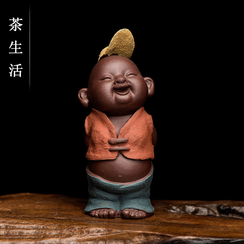 Tea pet fixturesPurple sand with cappesChildren's sculpture fun Naughty children's tea plate home window decoration gifts