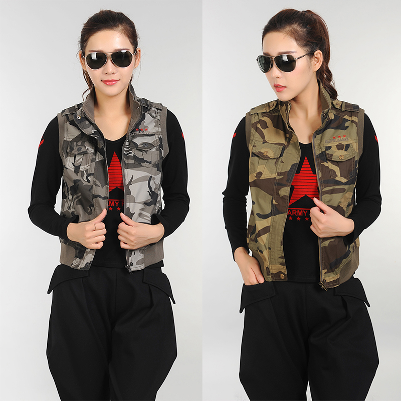 Spring and Autumn Sailor Dance Costume Camouflage Stand Collar Vest Women's Camouflage Casual Waistoutwear Sleeveless Vest Multi-Pocket Jacket Spring and Autumn Sailor Dance Costume Camouflage Stand Collar Vest Women's Camouflage Casual Waistoutwear Sleeveless Vest Multi-Pocket Jacket