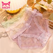 Cat Human Lace Pants Female Pure Cotton Crotch Sexy Ultra Slim Breathable Mid Waist Lady Sexy Triangle Shorts Summer Thin